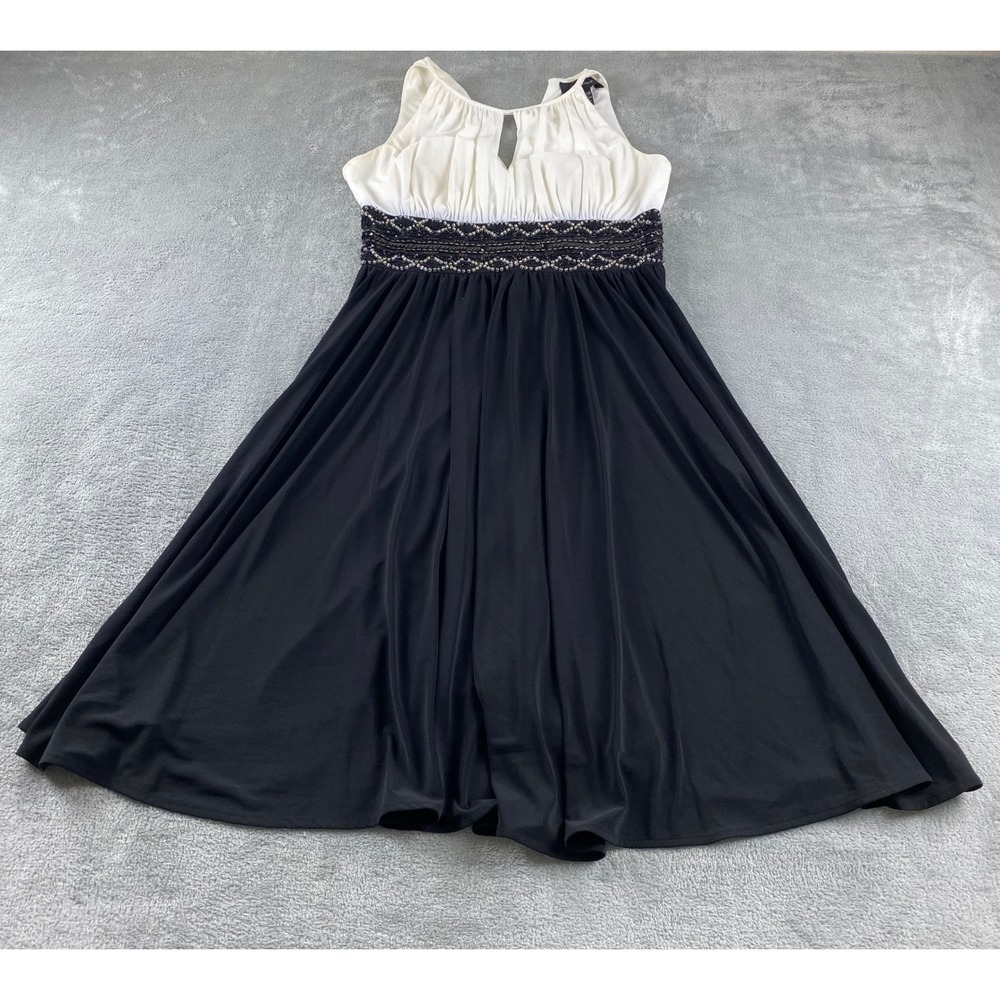 R&M Richards Womens Black White Sleeveless Beaded Dress Formal Party Size 6